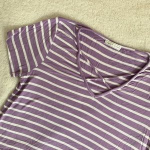 Purple & White Striped Cross Neck Stitch Fox Top
